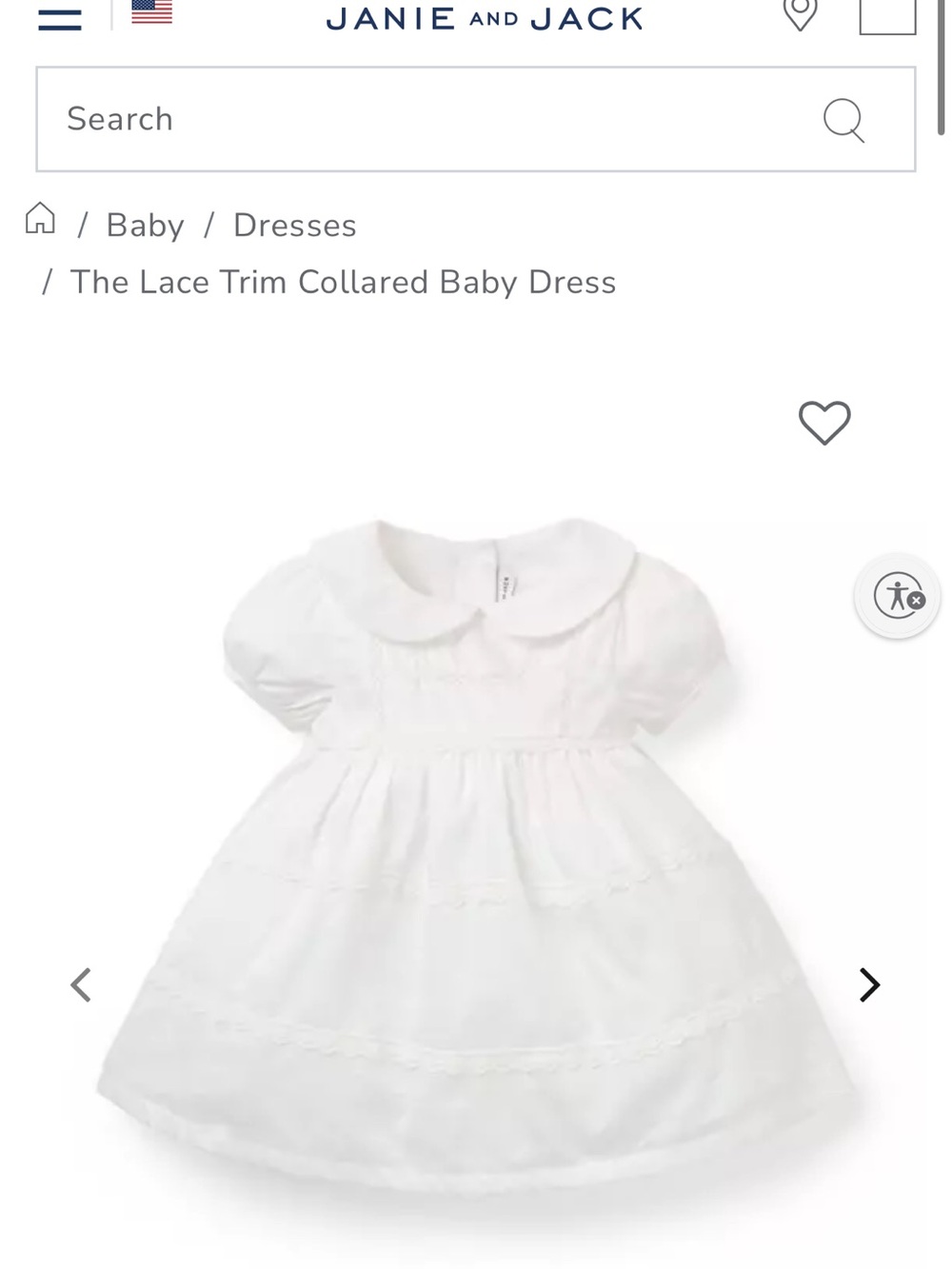 Janie and Jack White Lace-Trim Collared Baby Girl Dress